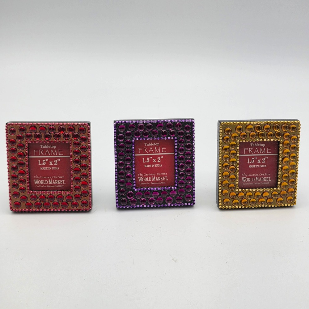 World Market Tabletop Frame Set Beaded Jeweled Red Purple Amber 1.5x2